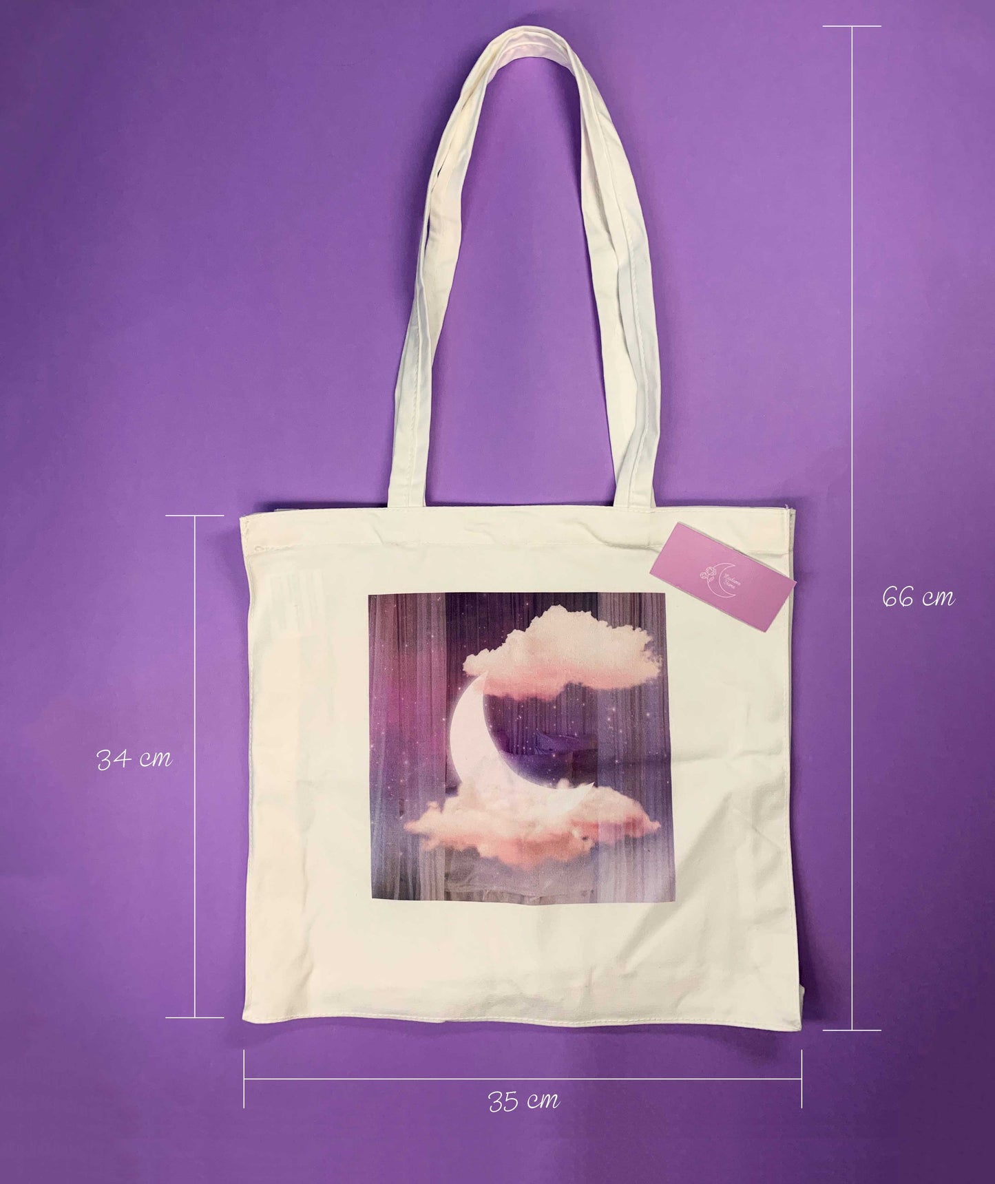Shopper in cotone con stampa di una romantica luna rosa