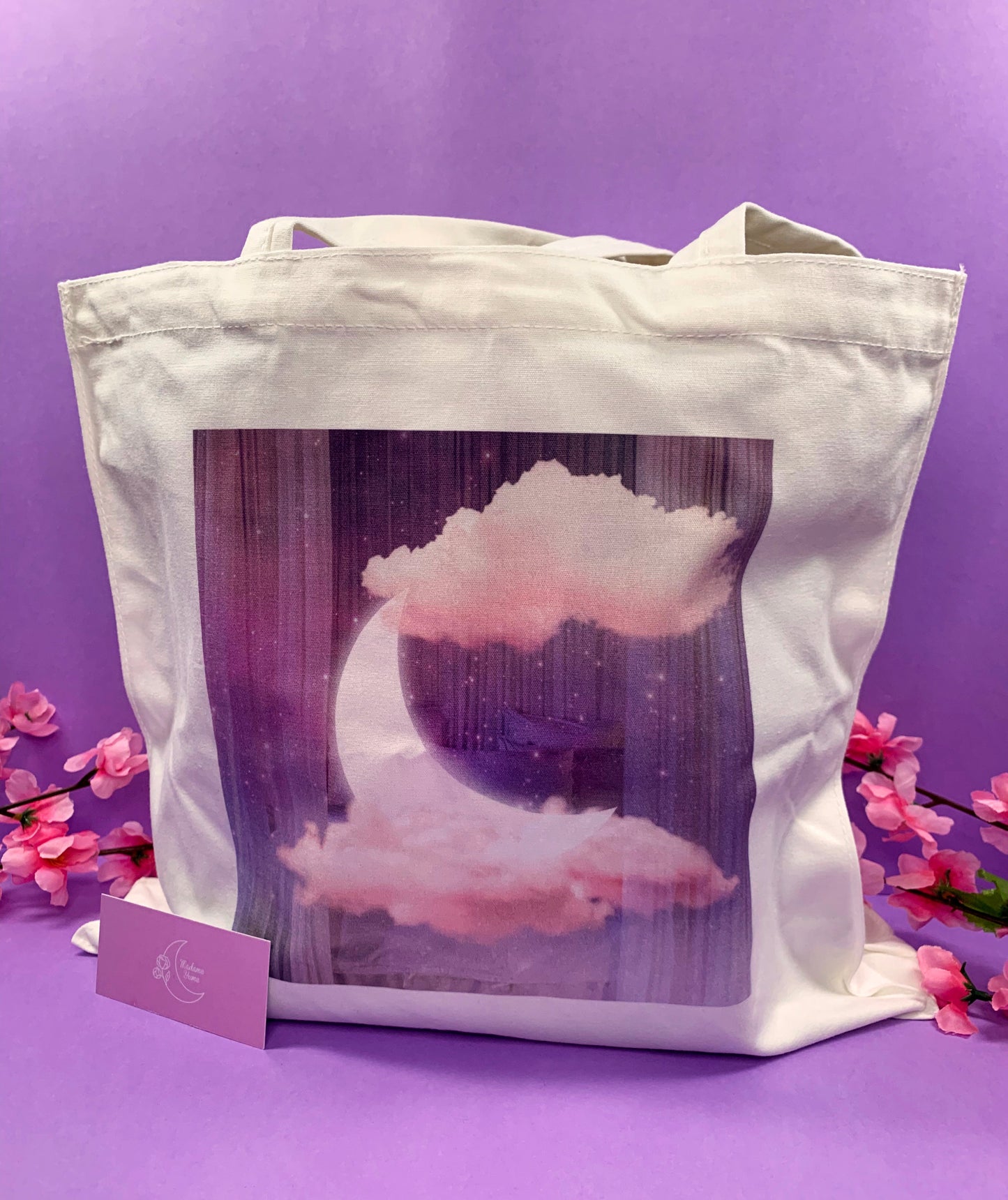 Shopper in cotone con stampa di una romantica luna rosa